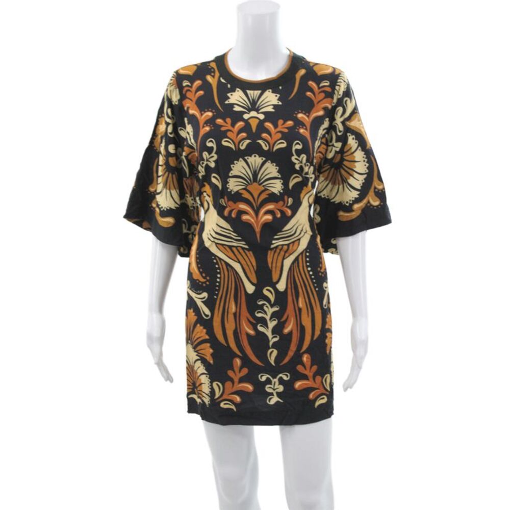 Farm Rio Women Shirt Dress Black Floral Round Neck 3/4 Sleeve Viscose Size M